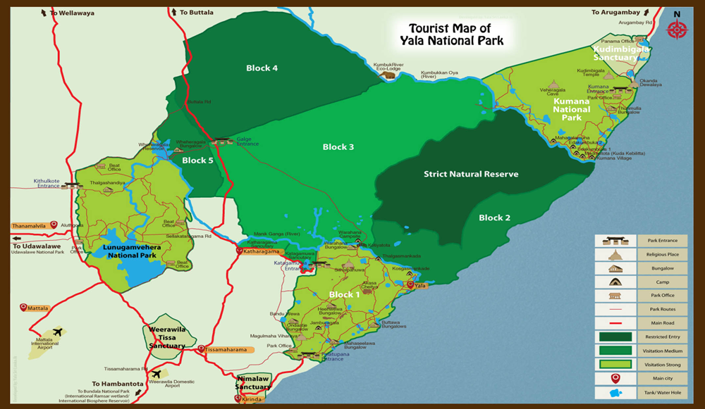 Tourist map of Yala National Park Sri Lanka